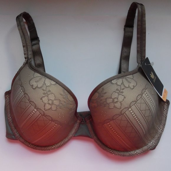 NWT Wacoal Brown Finishing Lace Touch Contour 853268 Lined Casual Bra 32DD - Picture 3 of 5